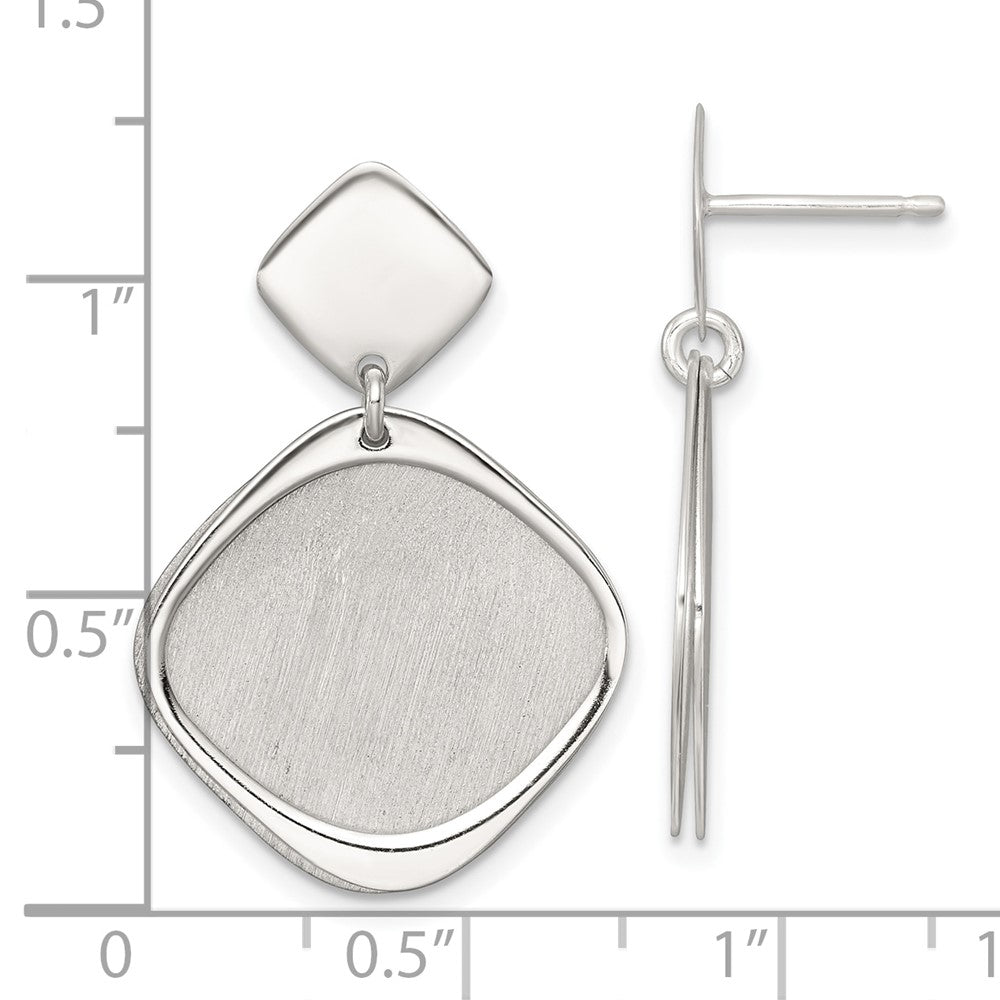 Sterling Silver Polished Brushed Square Post Dangle Earrings