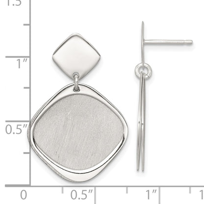 Sterling Silver Polished Brushed Square Post Dangle Earrings