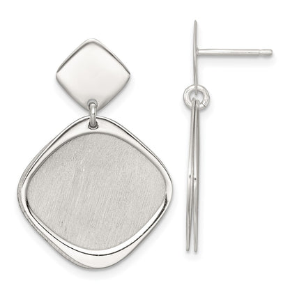 Sterling Silver Polished Brushed Square Post Dangle Earrings