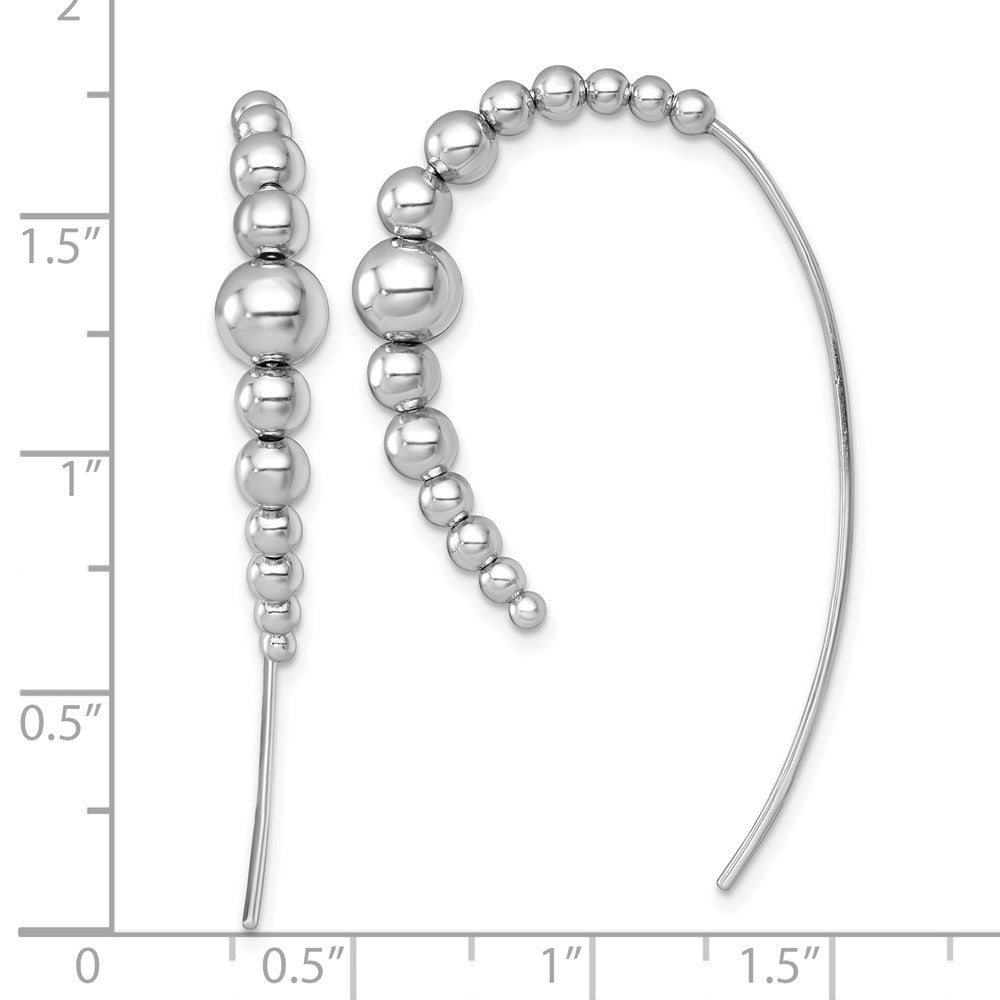 Sterling Silver Rhodium-Plated Polished and Beaded Threader Earrings