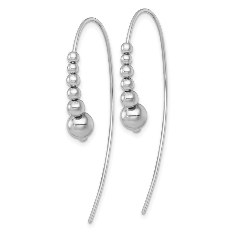 Sterling Silver Rhodium-Plated Polished and Beaded Threader Earrings