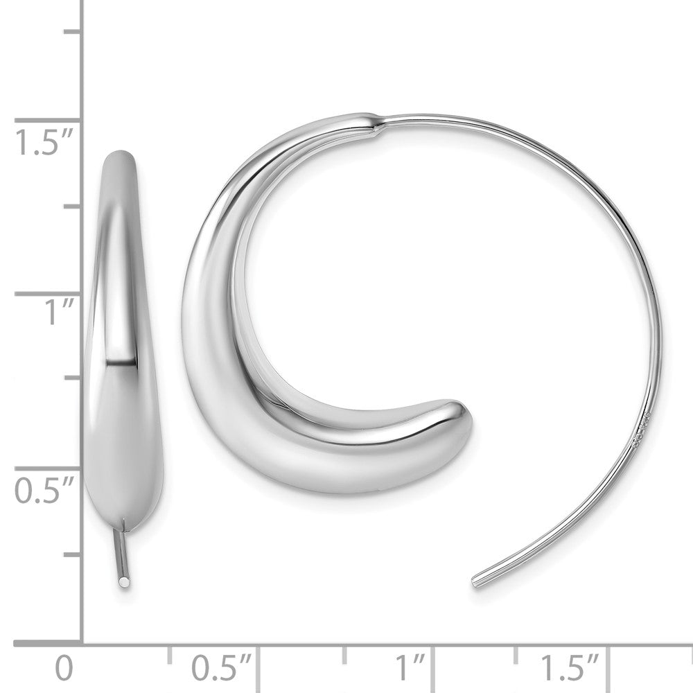 Sterling Silver Rhodium-Plated Polished Circle Threader Earrings