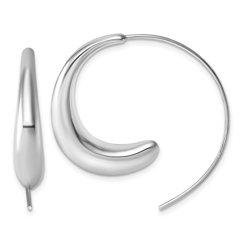 Sterling Silver Rhodium-Plated Polished Circle Threader Earrings
