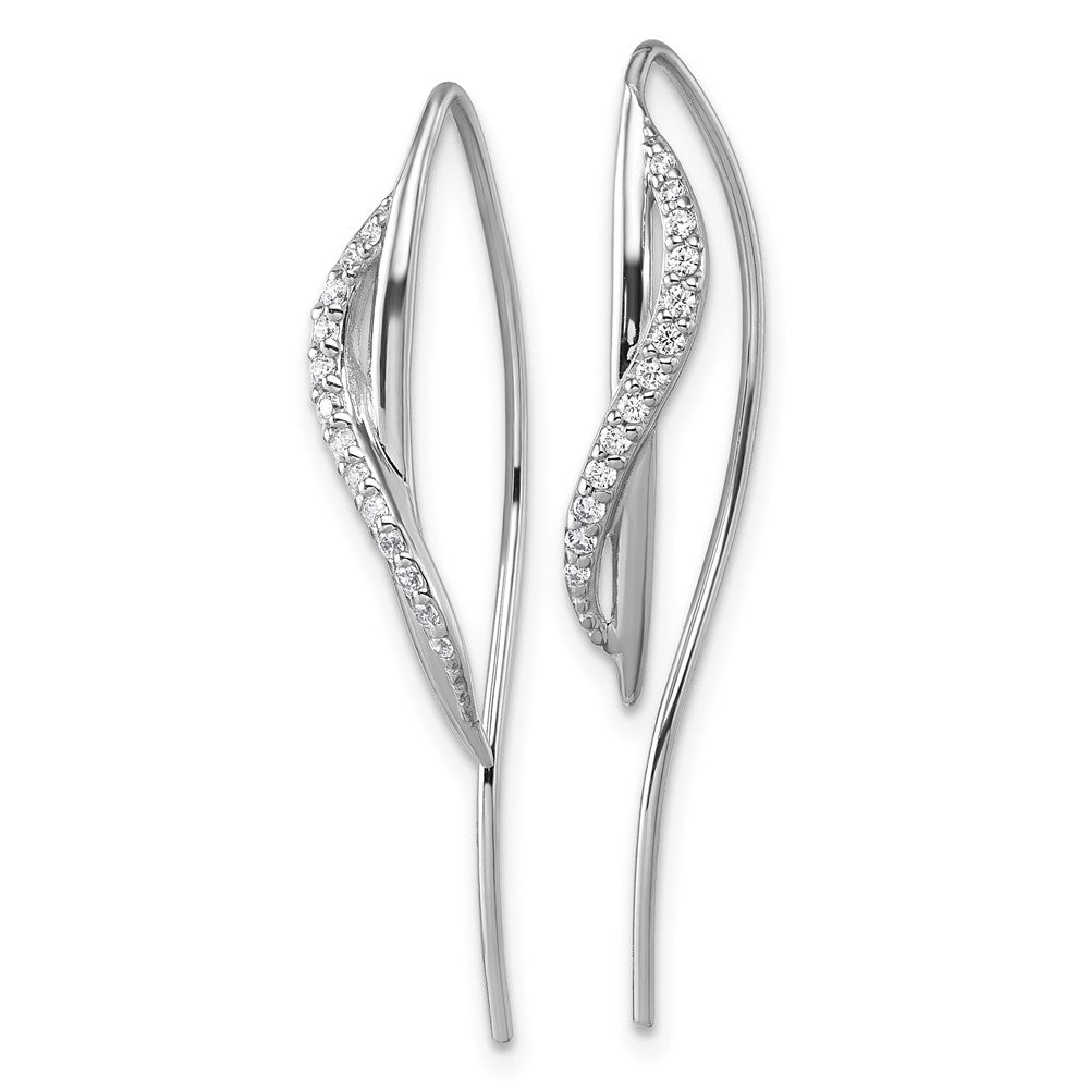 Sterling Silver Rhodium-Plated CZ Polished Threader Earrings