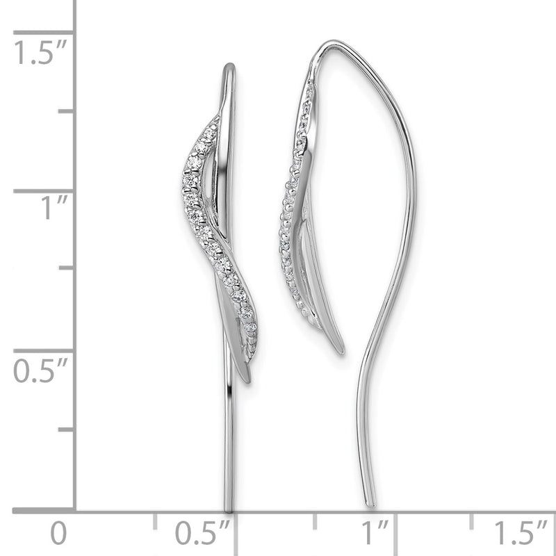 Sterling Silver Rhodium-Plated CZ Polished Threader Earrings