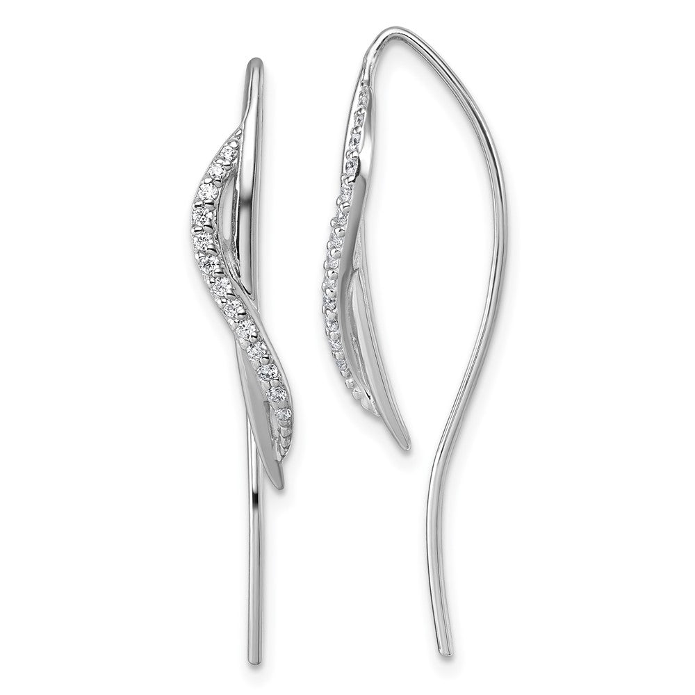 Sterling Silver Rhodium-Plated CZ Polished Threader Earrings