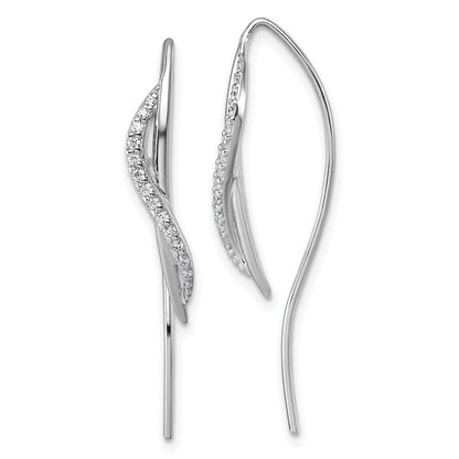 Sterling Silver Rhodium-Plated CZ Polished Threader Earrings