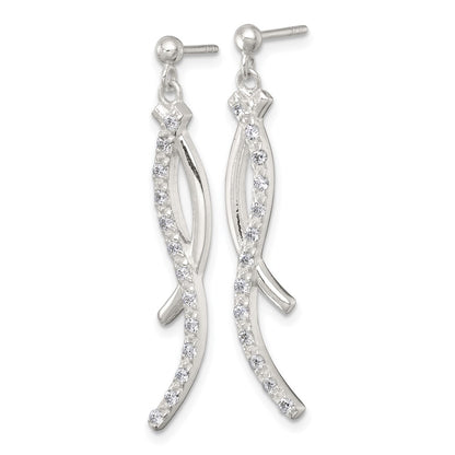Sterling Silver Polished Fancy CZ Post Dangle Earrings