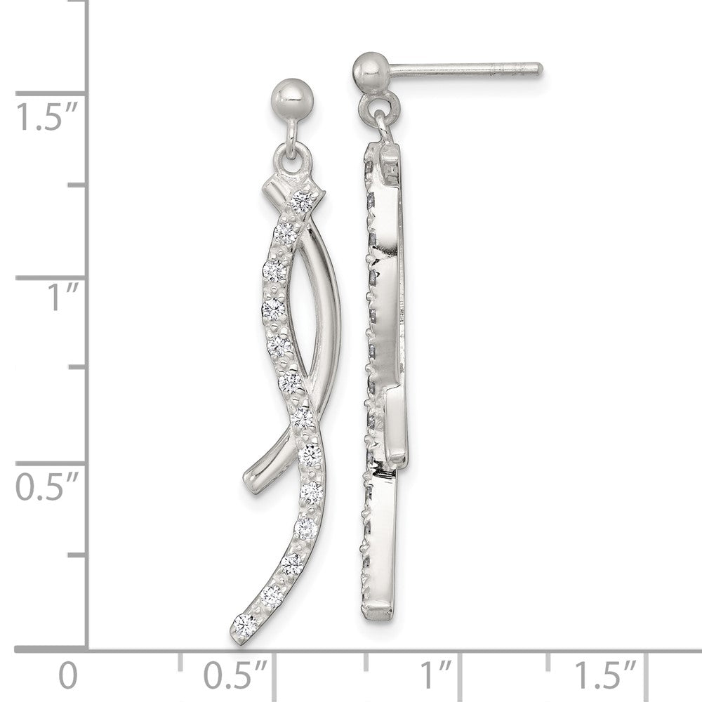 Sterling Silver Polished Fancy CZ Post Dangle Earrings