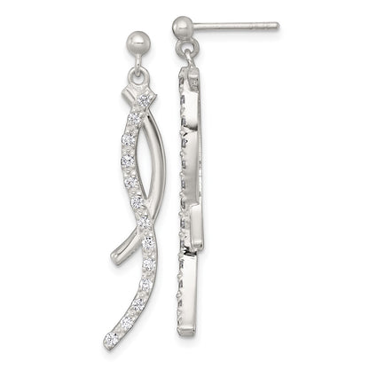 Sterling Silver Polished Fancy CZ Post Dangle Earrings