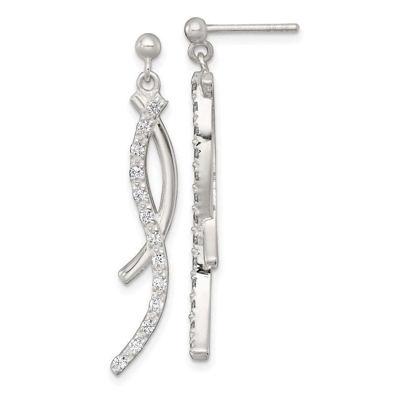 Sterling Silver Polished Fancy CZ Post Dangle Earrings