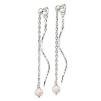Sterling Silver Polished Fancy Fwc Pearl Front/back Post Dangle Earrings