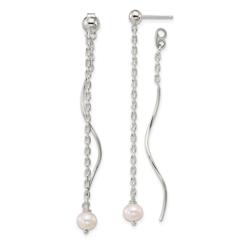 Sterling Silver Polished Fancy Fwc Pearl Front/back Post Dangle Earrings