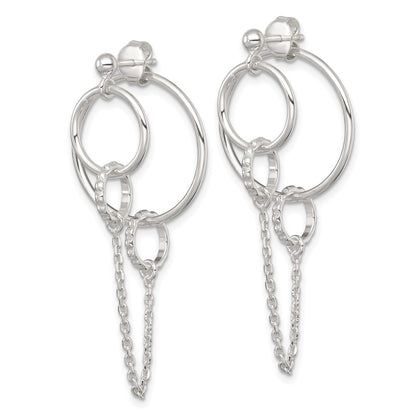 Sterling Silver Polished and Textured Multi Circle Post Dangle Earrings