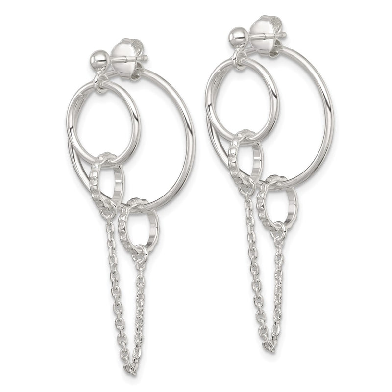 Sterling Silver Polished and Textured Multi Circle Post Dangle Earrings