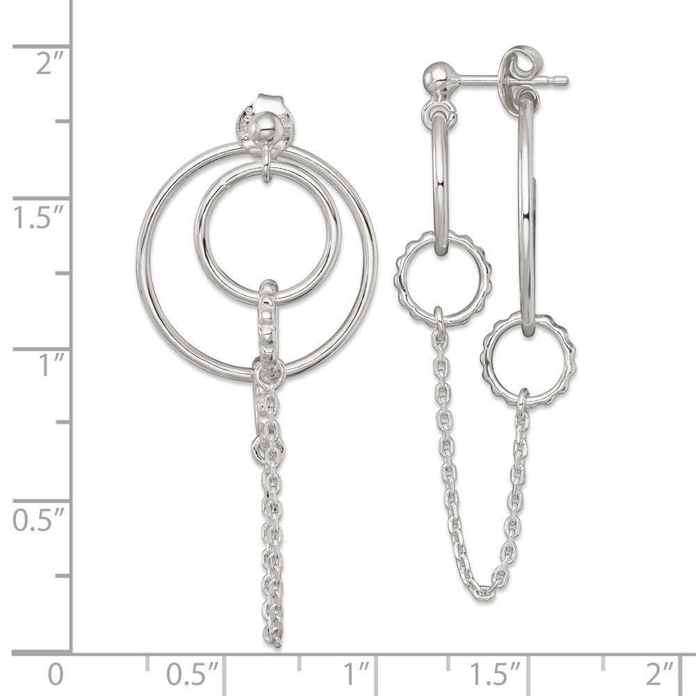 Sterling Silver Polished and Textured Multi Circle Post Dangle Earrings