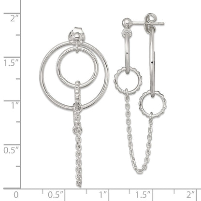 Sterling Silver Polished and Textured Multi Circle Post Dangle Earrings