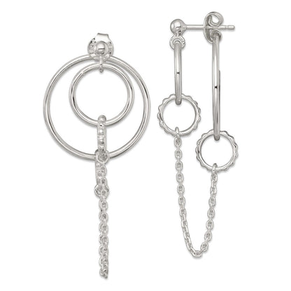 Sterling Silver Polished and Textured Multi Circle Post Dangle Earrings