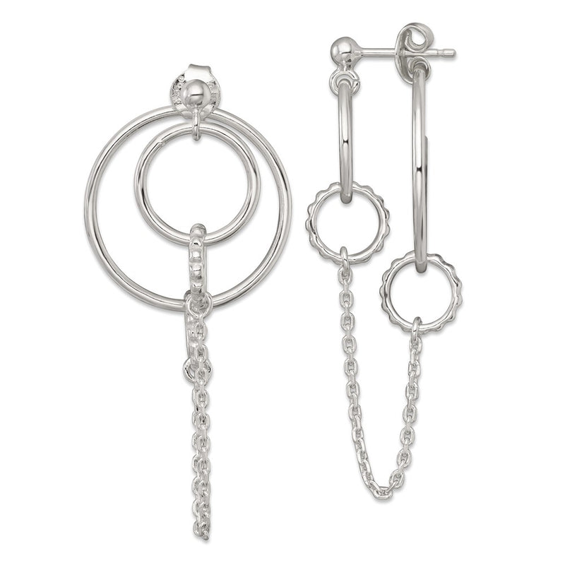 Sterling Silver Polished and Textured Multi Circle Post Dangle Earrings