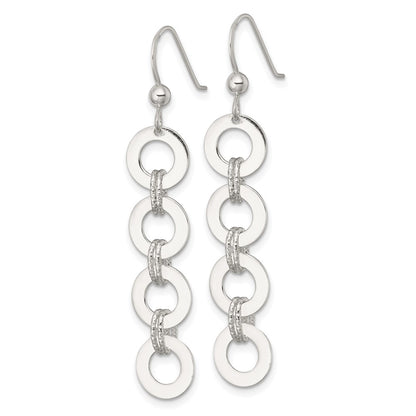 Sterling Silver Polished and Textured Circle Dangle Earrings