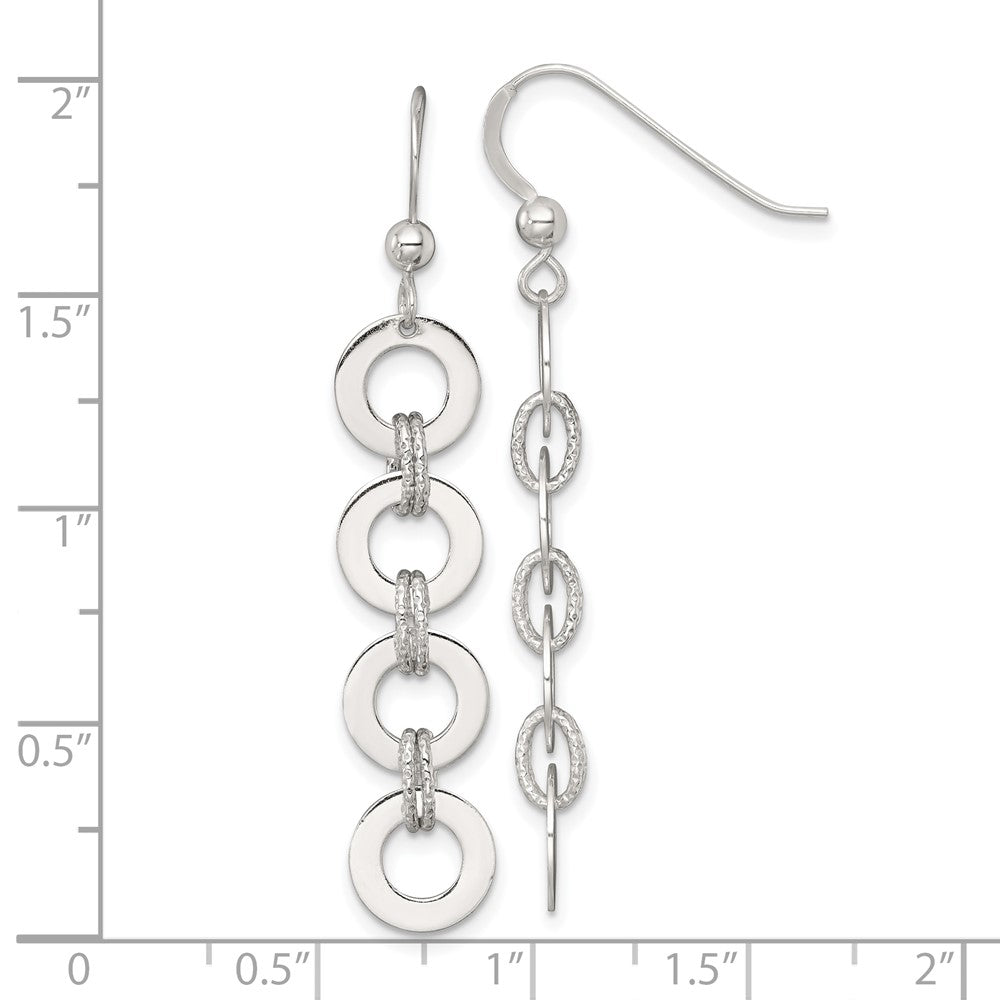 Sterling Silver Polished and Textured Circle Dangle Earrings