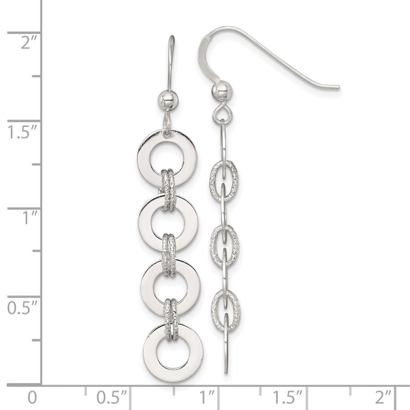 Sterling Silver Polished and Textured Circle Dangle Earrings