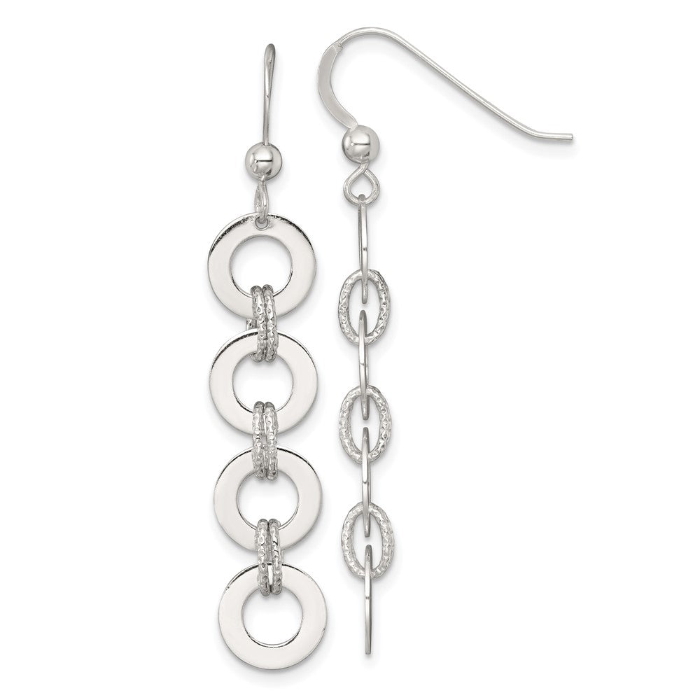 Sterling Silver Polished and Textured Circle Dangle Earrings