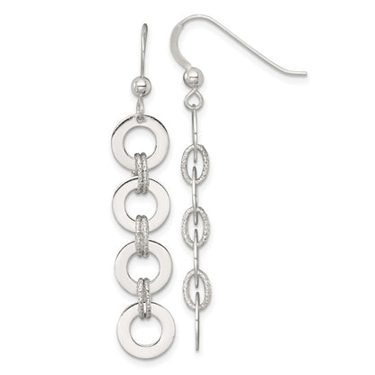Sterling Silver Polished and Textured Circle Dangle Earrings