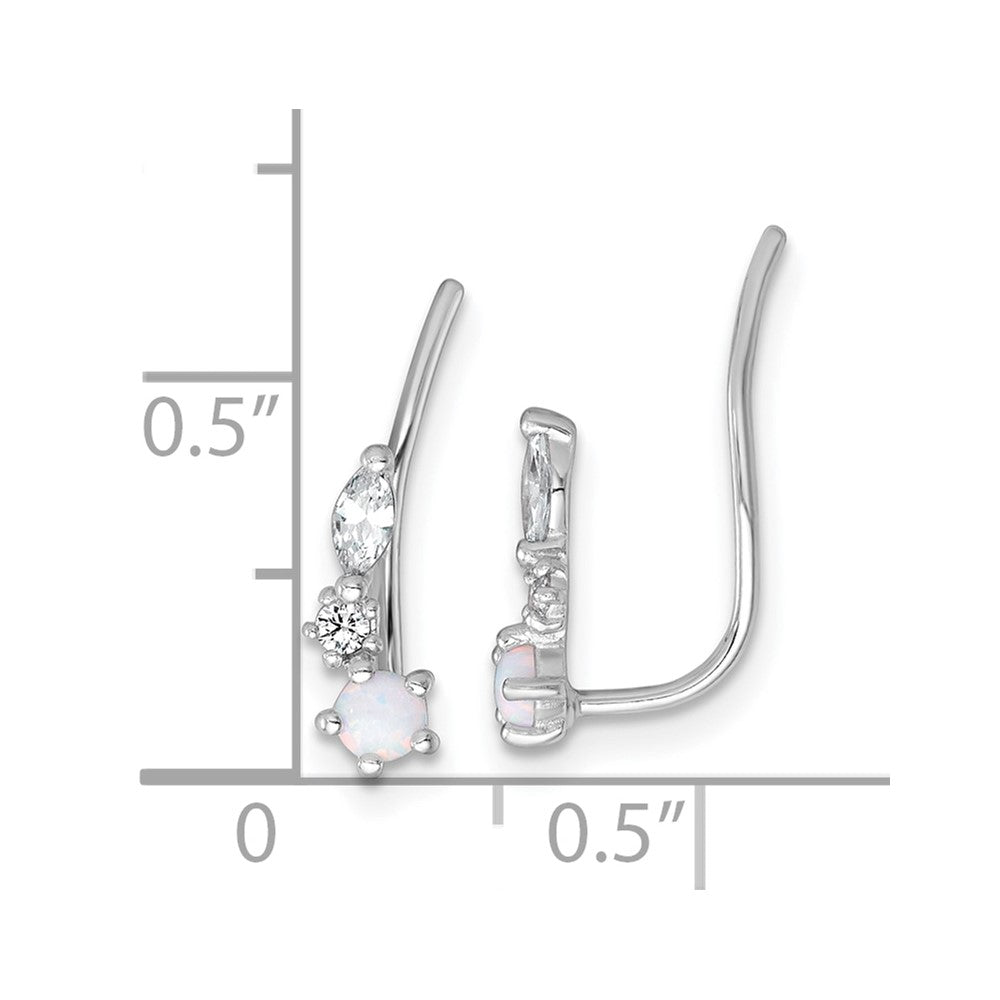 Sterling Silver Rhodium-Plated Polished CZ and Cr. Opal Ear Climbers