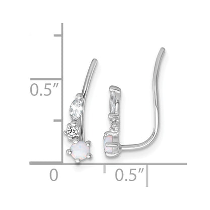 Sterling Silver Rhodium-Plated Polished CZ and Cr. Opal Ear Climbers