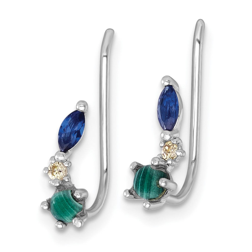 Sterling Silver Rhodium-Plated CZ Malachite and Nano Crystal Ear Climbers