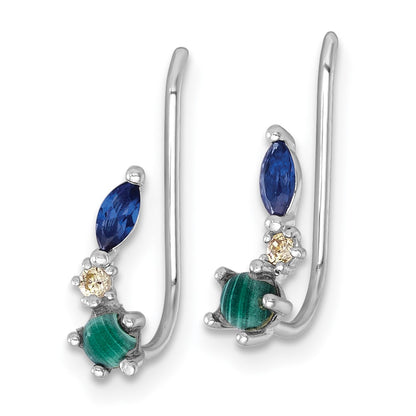 Sterling Silver Rhodium-Plated CZ Malachite and Nano Crystal Ear Climbers