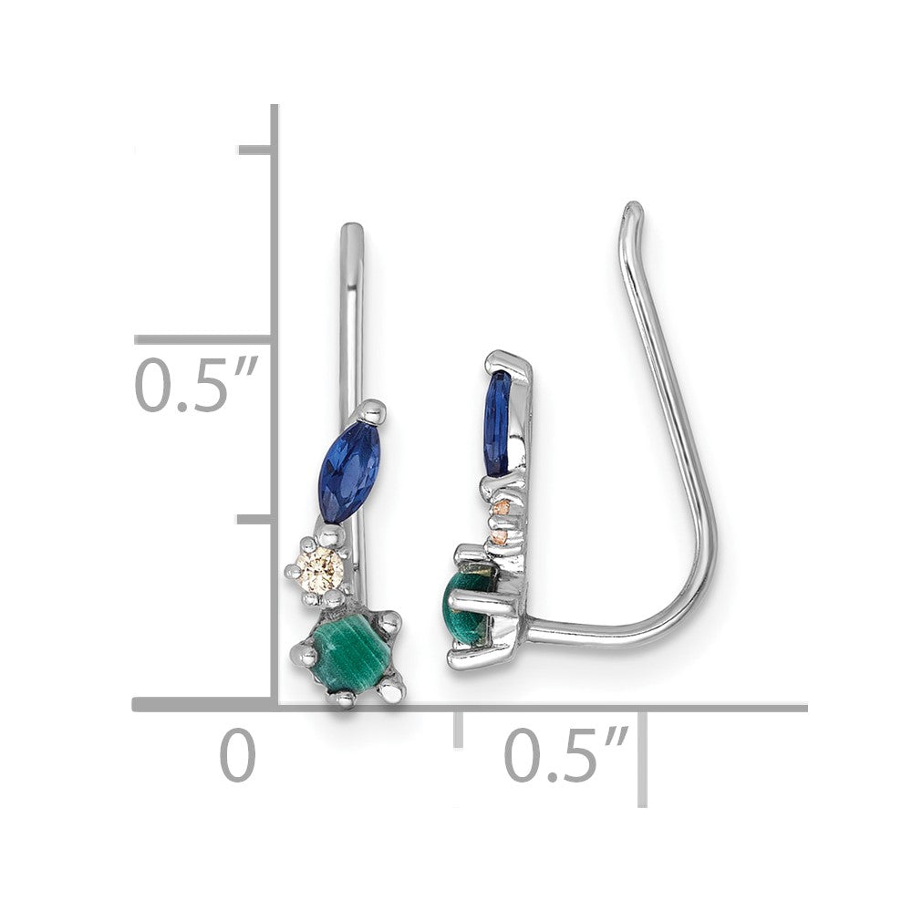 Sterling Silver Rhodium-Plated CZ Malachite and Nano Crystal Ear Climbers