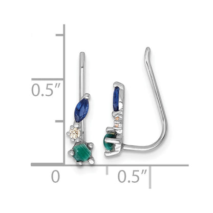 Sterling Silver Rhodium-Plated CZ Malachite and Nano Crystal Ear Climbers