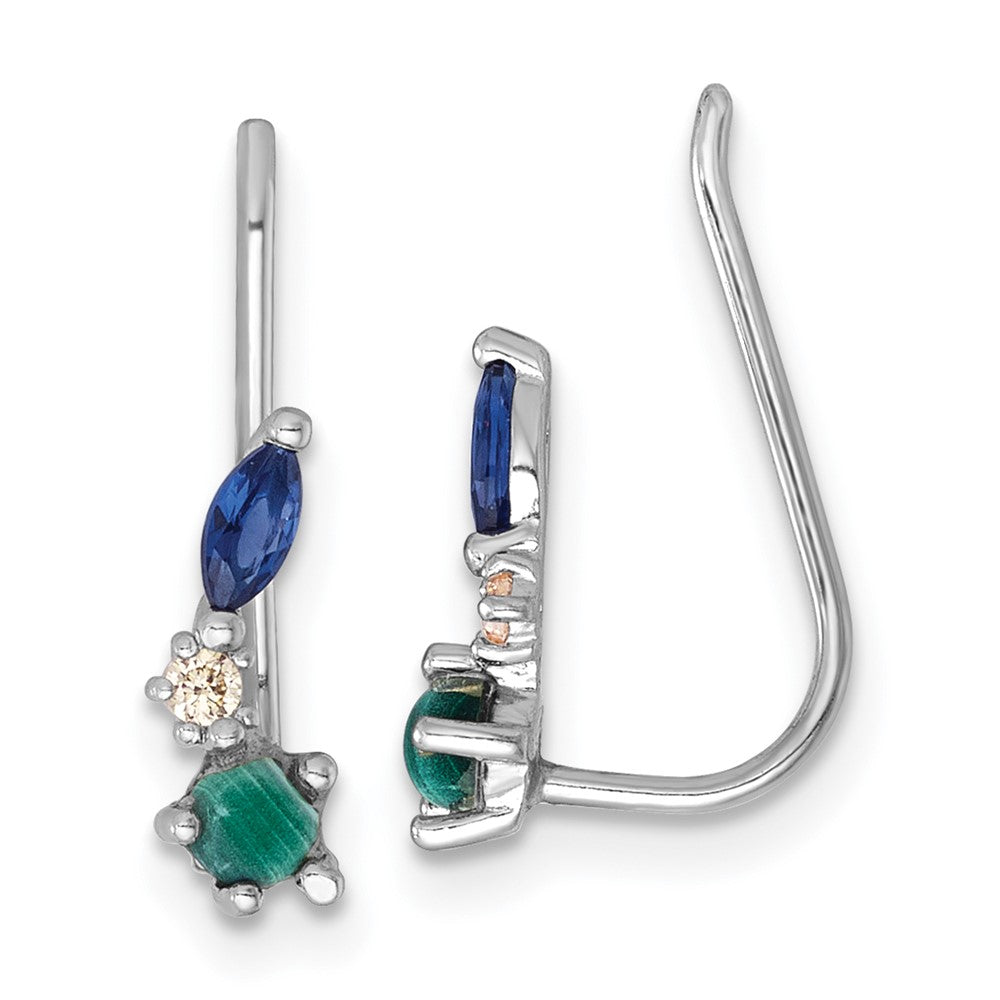 Sterling Silver Rhodium-Plated CZ Malachite and Nano Crystal Ear Climbers