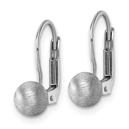 Sterling Silver Rhodium Plated Scratch Finish Ball Leverback Earrings