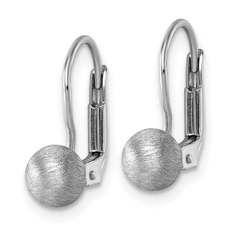 Sterling Silver Rhodium Plated Scratch Finish Ball Leverback Earrings