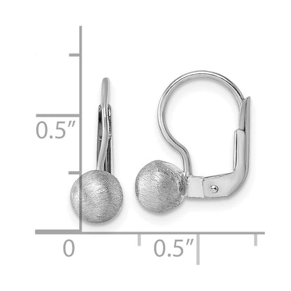 Sterling Silver Rhodium Plated Scratch Finish Ball Leverback Earrings