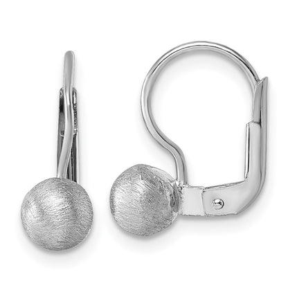 Sterling Silver Rhodium Plated Scratch Finish Ball Leverback Earrings