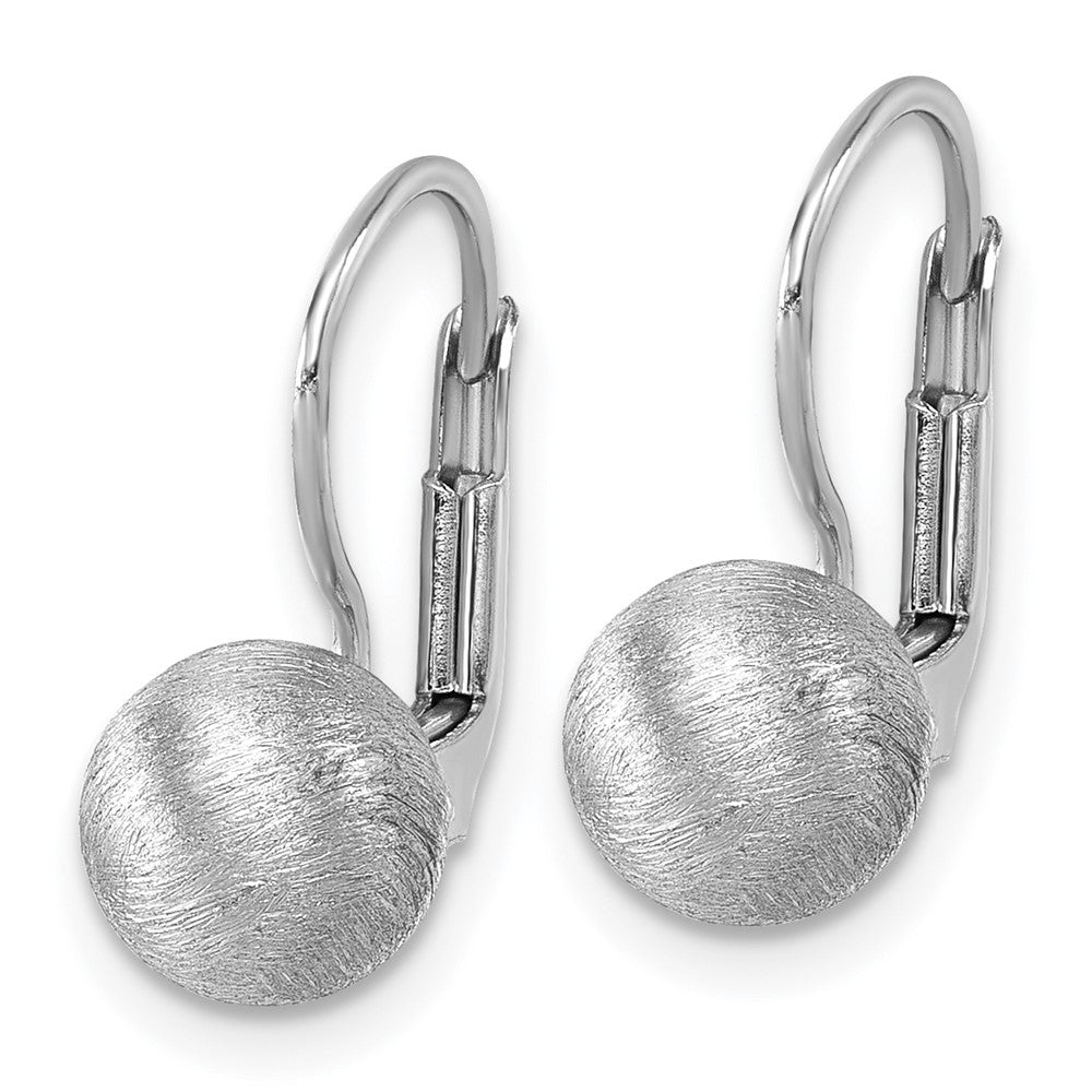 Sterling Silver Rhodium Plated Scratch Finish Ball Leverback Earrings