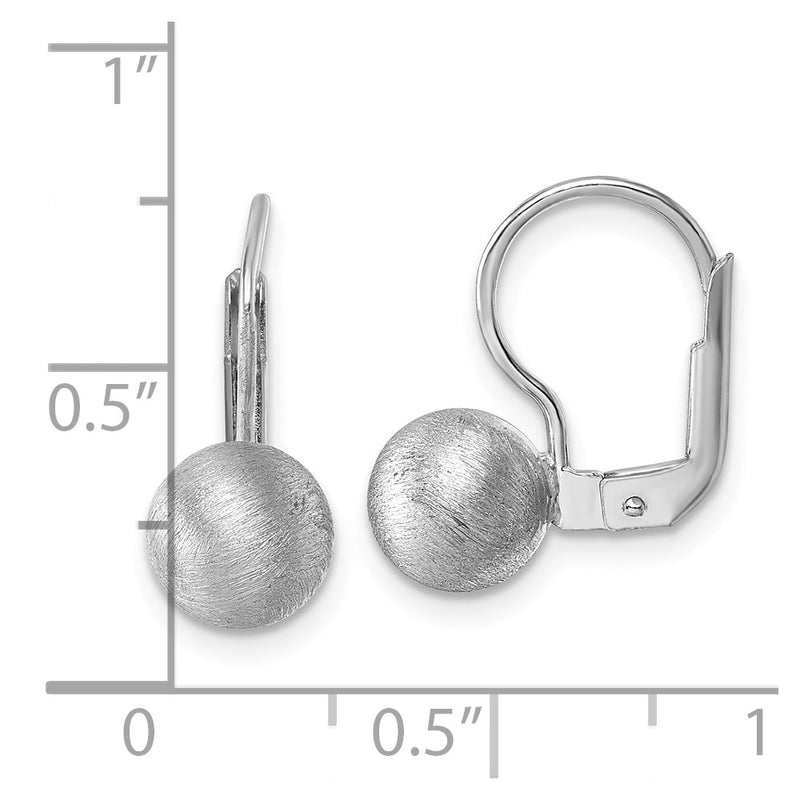 Sterling Silver Rhodium Plated Scratch Finish Ball Leverback Earrings