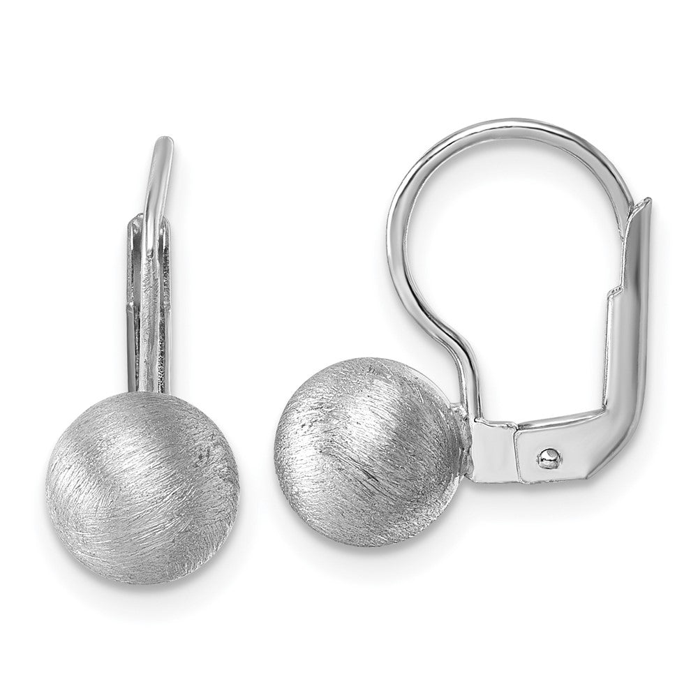 Sterling Silver Rhodium Plated Scratch Finish Ball Leverback Earrings