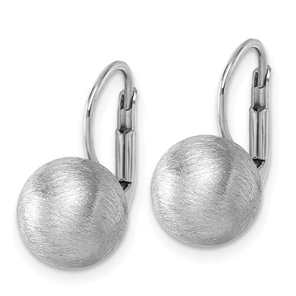Sterling Silver Rhodium Plated Scratch Finish Ball Leverback Earrings