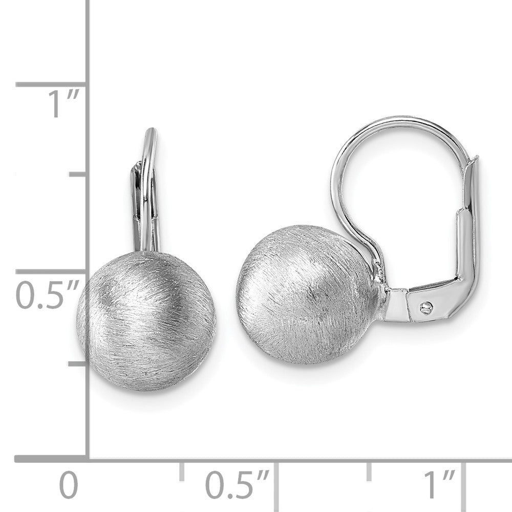 Sterling Silver Rhodium Plated Scratch Finish Ball Leverback Earrings