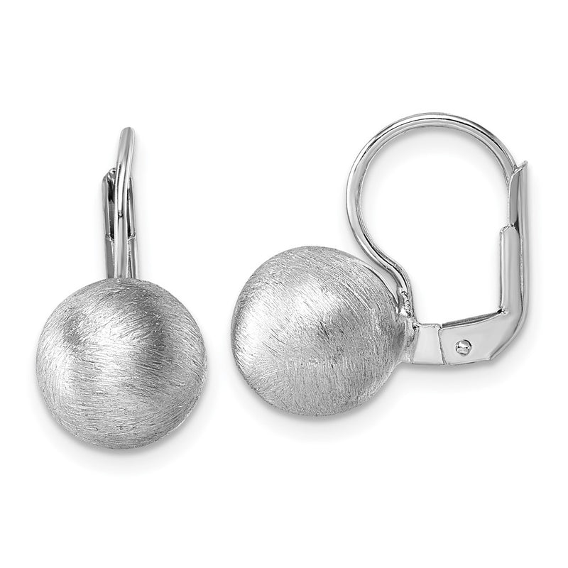 Sterling Silver Rhodium Plated Scratch Finish Ball Leverback Earrings