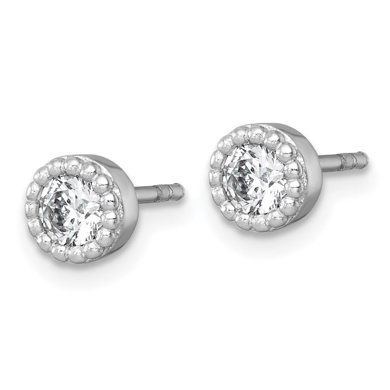 Sterling Silver Rhodium Plated Polished Beaded 6mm CZ Stud Earrings