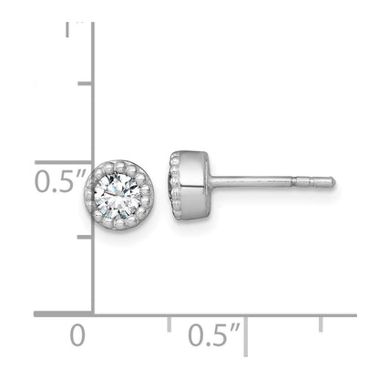 Sterling Silver Rhodium Plated Polished Beaded 6mm CZ Stud Earrings