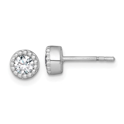 Sterling Silver Rhodium Plated Polished Beaded 6mm CZ Stud Earrings