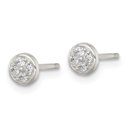 Sterling Silver Polished CZ Round Post Earrings