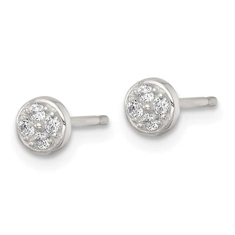 Sterling Silver Polished CZ Round Post Earrings
